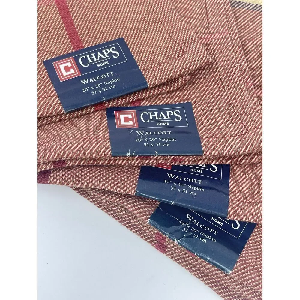 NWT Chaps Walcott Red Plaid Holiday Christmas Napkins 20x20” Set Of 4 Cotton NEW
